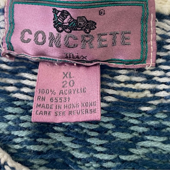 Vintage Concrete Men’s Knit Winter Sweater XL 20 Teal Blue White Geometrical. - Picture 8 of 10